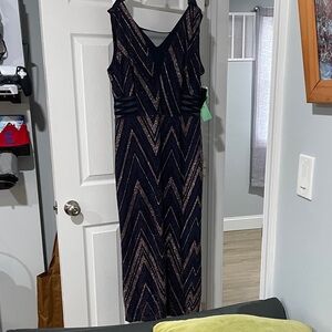 Glamorous Chevron Maxi Dress in Navy and Gold